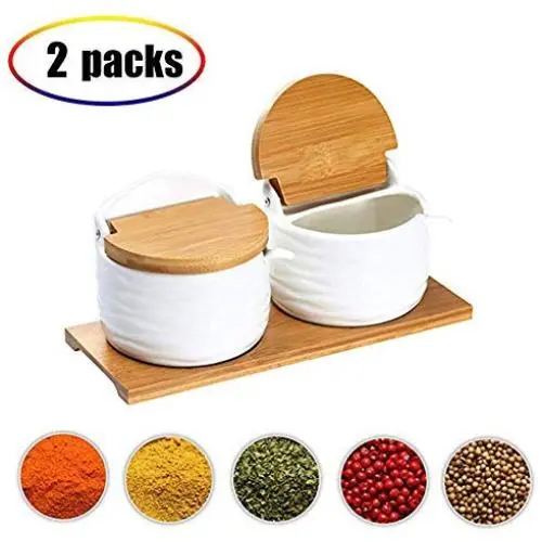 Contenant en céramique pour épices, couvercle en bambou, pot en porcelaine, conserveur de sucre, pot à thé et café, contenants pour épices et noix blanches. Contenant en céramique pour épices, couvercle en bambou, pot en porcelaine, conserveur de sucre, pot à thé et café, contenants pour épices et noix blanches.