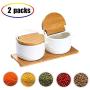 Ceramic Food Storage Spice Containers Bamboo Lid Porcelain Jar- Canister Sugar Bowl Serving Tea Coffee Spice Nuts White