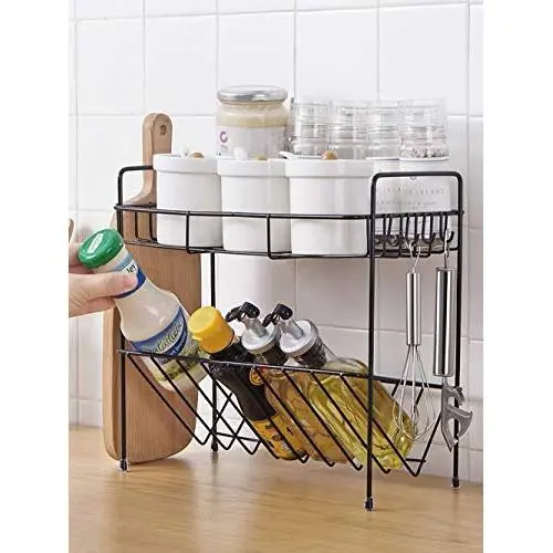 Étagère Multifonction 2 Étages, Noir – Organisateur de Cuisine, Salle de Bain, pour Épices, Bouteilles et Pots. Étagère Multifonction 2 Étages, Noir – Organisateur de Cuisine, Salle de Bain, pour Épices, Bouteilles et Pots.