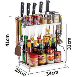 Spice Rack Stainless Steel 2 Tier Spice Rack Jar Holder Free Standing Kitchen Countertop Storage Rack And Organiser Shelf For Spice Jar Kitchen Shelf Holder (Color : B, Size : 34X20X41CM)