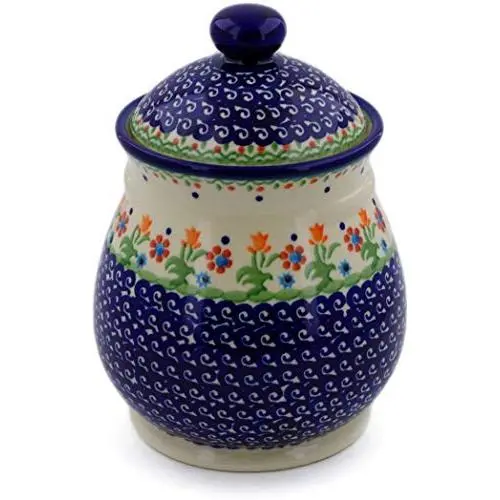 Pot Jar en Céramique Polonaise avec Couvercle et Poignées - 20 cm (Fleurs Printanières) Pot Jar en Céramique Polonaise avec Couvercle et Poignées - 20 cm (Fleurs Printanières)