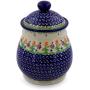 Polish Pottery Jar with Lid and Handles 8-inch Spring Flowers