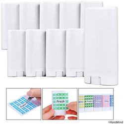 Deodorant Containers (10-Pack) - White - 0.5 Oz (15 ml) - 20 Writable Stickers - Twist Mechanism and Cap - Empty - Refillable Cosmetic Containers for Homemade Natural Deodorant, Lip Balm, Soap, etc.