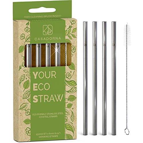 Stainless Steel Reusable Drinking Straws 6'' Short & Safer Straws for Kids, Coffee, Bar, Cocktail Glasses, Half Pint Jars, Ecologically Friendly, Set of 4 Metal Straws with Brush & Silicone Tips(US)