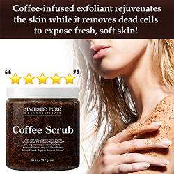 Majestic Pure Arabica Coffee Scrub - All Natural Body Scrub for Skin Care, Stretch Marks, Acne & Cellulite, Reduce the Look of Spider Veins, Eczema, Age Spots & Varicose Veins - 10 Ounces