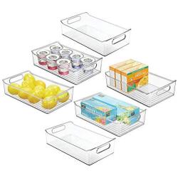 mDesign Wide Plastic Kitchen Pantry Cabinet, Refrigerator or Freezer Food Storage Organizer Bin Box with Handles - Container for Fruit, Vegetables, Yogurt, Snacks, Pasta, 14" Long, 6 Pack - Clear