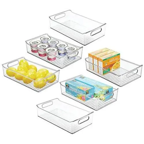 Organisateur de Rangement en Plastique Transparent pour Frigo/Congélo - mDesign (Lot de 6) – Boîtes pour Fruits, Légumes, Yaourts, Snacks, Pâtes – 35.6 cm (14