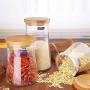 Buolo Glass Sealed Cans Wooden Cover Glass Bottle Storage Bottle Dried Fruit Cans Milk Powder Cans Tea Cans Storage Tank Transparent Wooden Cover 900Ml