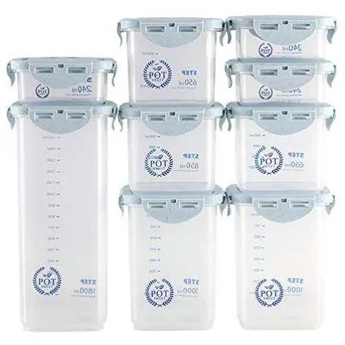 Ensemble de Récipients de Conservation Airtight - 9 Pièces, Récipients pour Conservation des Céréales avec Fermeture à Broche 4 Faces, Récipients Empilables, Pot de Conservation avec Échelle, Durable, Beau, Bleu Ensemble de Récipients de Conservation Airtight - 9 Pièces, Récipients pour Conservation des Céréales avec Fermeture à Broche 4 Faces, Récipients Empilables, Pot de Conservation avec Échelle, Durable, Beau, Bleu