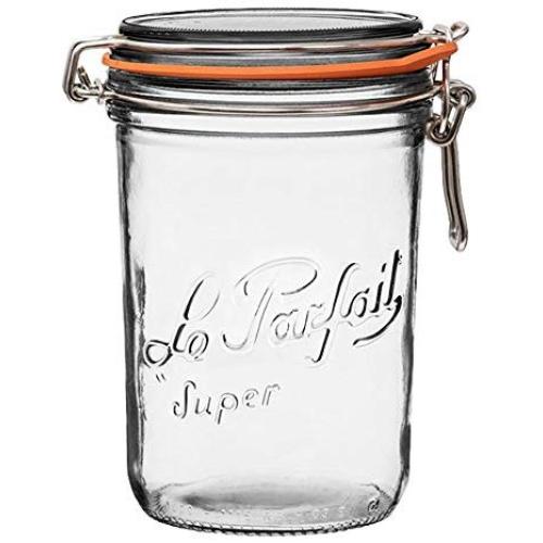 Le Parfait Super Terrine - 1L French Glass Canning Jar w/Straight Body, Airtight Rubber Seal & Glass Lid, 32oz/Quart (Pack of 6) Stainless Wire