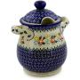 Polish Pottery 8-inch Jar with Lid and Handles (Spring Flower Ring Theme) + Certificate of Authenticity