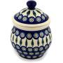 Polish Pottery 6?-inch Jar with Lid (Peacock Leaves Theme) + Certificate of Authenticity