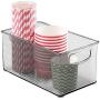 mDesign Plastic Stackable Kitchen Pantry Cabinet, Refrigerator or Freezer Food Storage Bin Container with Handles - Organizer for Fruit, Yogurt, Snacks, Pasta - BPA Free, 10" Long, 4 Pack - Smoke Gray