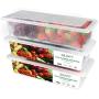 Food Storage Containers, 3 x 1.5L Fridge Organizer Case with Removable Drain Plate, Tray to Keep Fruits, Vegetables, Meat, Fish etc. Out of The Drippings