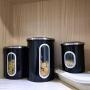 Canister Set of 3, Nested Kitchen Canisters with Stainless Steel Airtight Lids and Windows by H+LUX, Black Canister Set of 3, Nested Kitchen Canisters with Stainless Steel Airtight Lids and Windows by H+LUX, Black