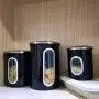 Canister Set of 3, Nested Kitchen Canisters with Stainless Steel Airtight Lids and Windows by H+LUX, Black