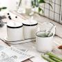 White Ceramic Sugar Bowls Condiment Pots Spice Jars Seasoning Box Set with Lid Spoon and Tray-Sets of 3