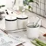 White Ceramic Sugar Bowls Condiment Pots Spice Jars Seasoning Box Set with Lid Spoon and Tray-Sets of 3