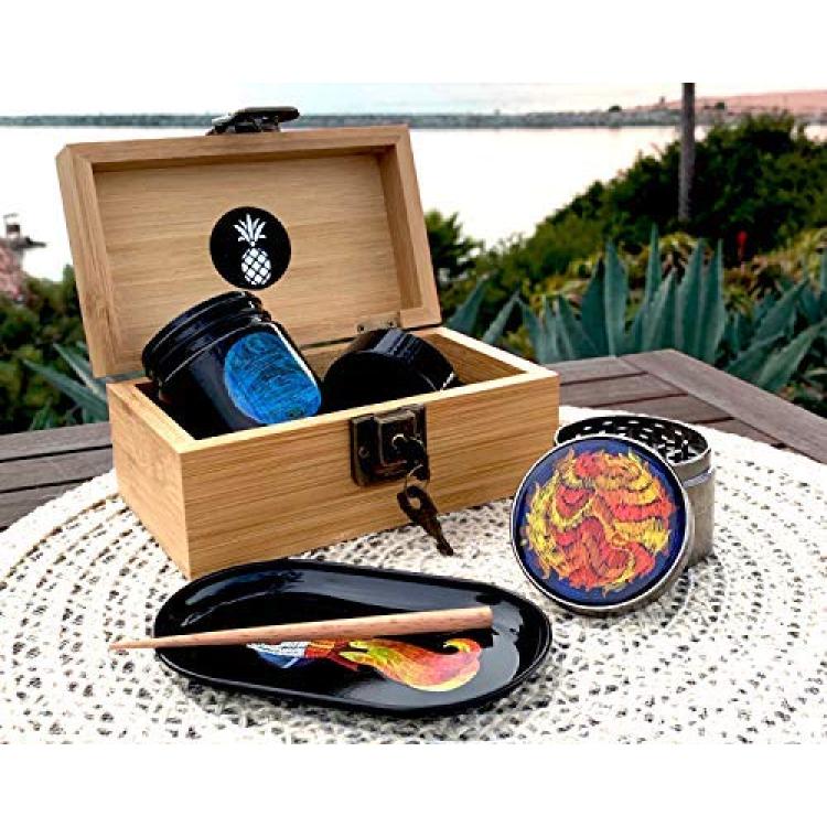 Tree of Life Stash Box Combo - Locking Smell Proof Case with Grinder Stash  Jar and Rolling