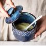 Hand painted ceramic seasoning jar household kitchen supplies seasoning bottle storage tank bamboo tray salt sugar storage tank,1pcs8
