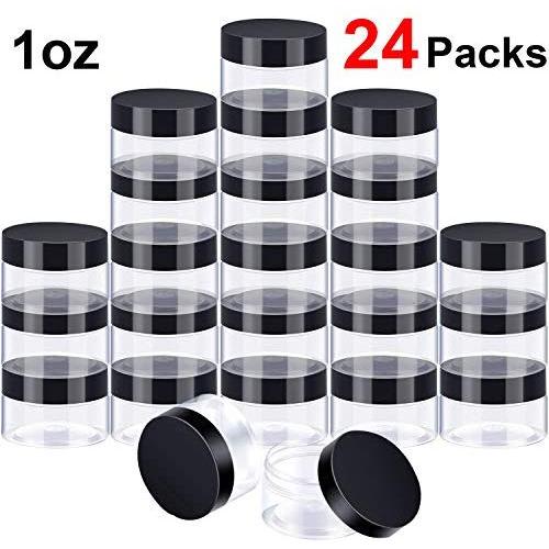 24 Pack Clear Plastic Round Storage Jars Wide-Mouth Plastic Containers Jars with Lids for Storage Liquid and Solid Products (1 OZ)