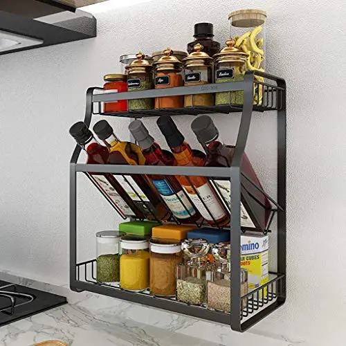 Étagère murale pour épices, 3 niveaux, en acier inoxydable 304, étagère d'angle debout, organisateur de stockage de condiments en verre et bouteilles, design incliné pour un accès facile, 13,8 pouces. Étagère murale pour épices, 3 niveaux, en acier inoxydable 304, étagère d'angle debout, organisateur de stockage de condiments en verre et bouteilles, design incliné pour un accès facile, 13,8 pouces.
