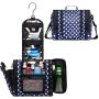 WANDF Expandable Toiletry Bag Hanging Dopp Kit TSA Approved Bottles Water-Resistant Bathroom Bag for Men Women Water-resistant (Navy Blue Polka Dots)