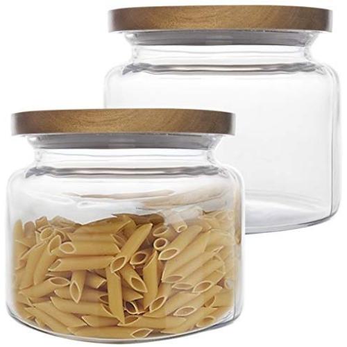 Anchor Hocking (2 Pack) 48oz Glass Jars Kitchen Canister With Wood Lids Food Storage Container Set