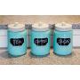 Mason Jar Ceramic Canister Set for Kitchen - Set of 3 Decorative Storage Containers with Air-Tight Lids for Coffee, Sugar & More - Country Style Storage w/Reusable Writable Surface - 12.85oz/Canister