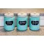 Mason Jar Ceramic Canister Set for Kitchen - Set of 3 Decorative Storage Containers with Air-Tight Lids for Coffee, Sugar & More - Country Style Storage w/Reusable Writable Surface - 12.85oz/Canister