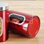 JENNIMER 3PC Kitchen Canister Sugar Food Tea Coffee Candy Storage Jars Stainless Steel with Transparent Windows (Red)