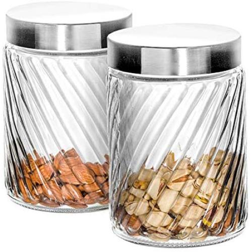 Klikel Glass Canister - Set of 2 Kitchen Containers With Lids - Tight Seal For Flour Sugar Pasta Cereal - Capacity 24oz / 700ml 4 1/4 Inch Diam X 4 1/2 Inch High