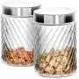 Klikel Glass Canister - Set of 2 Kitchen Containers With Lids - Tight Seal For Flour Sugar Pasta Cereal - Capacity 24oz / 700ml 4 1/4 Inch Diam X 4 1/2 Inch High