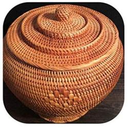 Rattan Woven Temple Shape Puer Tea Cake Tin Box Container Jar Organizador Tank Jug Sundries Organizer Rattan Basket Storage Jars,L 26 X 26 Cm