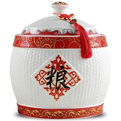 Food Storage Containe Sealed Storage Tank, Ceramic Rice Cylinder With Lid, Large Capacity Cat And Dog Food Storage Bucket, Chinese Style Design, Holiday Gifts (Color : White, Size : 24x16cm)