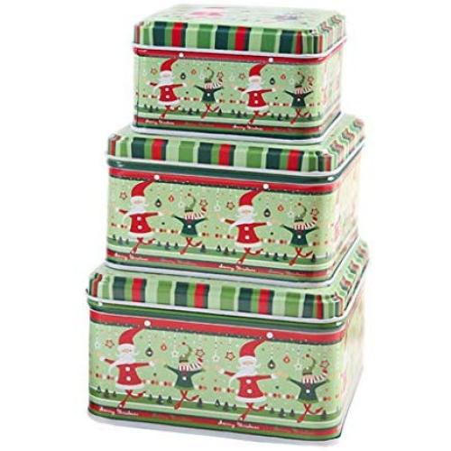 Christmas Biscuits Tin, 3pcs/set Christmas Biscuits Coin Candy Storage Box Container Case Jewelry Headphones Organizer Tin Sealed Jar