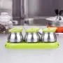 Simonshop 3pcs/set Glass Seasoning Box Kitchen Supplies Jar Set Spice Boxes with Tray and Spoons (green) Simonshop 3pcs/set Glass Seasoning Box Kitchen Supplies Jar Set Spice Boxes with Tray and Spoons (green)