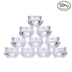 Goege 5 Gram Jar 5ML Clear Empty Plastic Pot Containers Refillable Cosmetic Lotion Diamond Container Screw Cap Lid (50 Pcs)