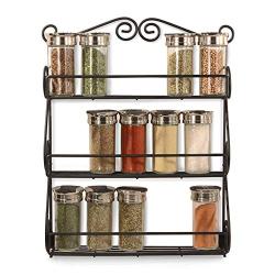 Coortical 3-Tier Spice Rack Spice Jars Bottle Holder Storage Organizer Shelf for Kitchen Scroll Wall Mounted, Pantry, Cabinet, Counter top Free Standing Rack- Black