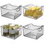 mDesign Kunststoff Küchenschränkchen, Kühlschrank- oder Gefrierbehälter mit Griffen – Organizer für Obst, Joghurt, Snacks, Nudeln – BPA-frei, 10 Zoll Länge, 4er-Set – Grauweis