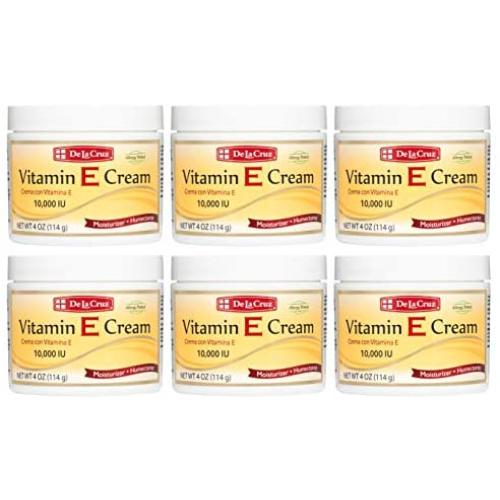 De La Cruz Vitamin E Cream 10,000 IU, Allergy Tested, No Artificial Colors, Made in USA 4 OZ. (6 Jars)