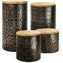 American Atelier Canister Set 4-Piece Ceramic Jars Chic Design with Lids for Cookies, Candy, Coffee, Flour, Sugar, Rice, Pasta, Cereal & More Gold and Black