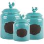 Set of 3 Blue Chalkboard Rooster Canisters ? Durable Kitchen Canister Set with Tight Lids for Food Storage and Organization ? Ceramic