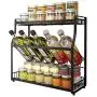 3-Tier Spice Rack,Organizer Rack,Bathroom Countertop Organizer Kitchen Cupboard Condiments Spices, Herbs,Jar,Bottle Standing Storage Organizer, Non-Slip Mat (Color : Black, Size : 35 x 18 x 41 cm)