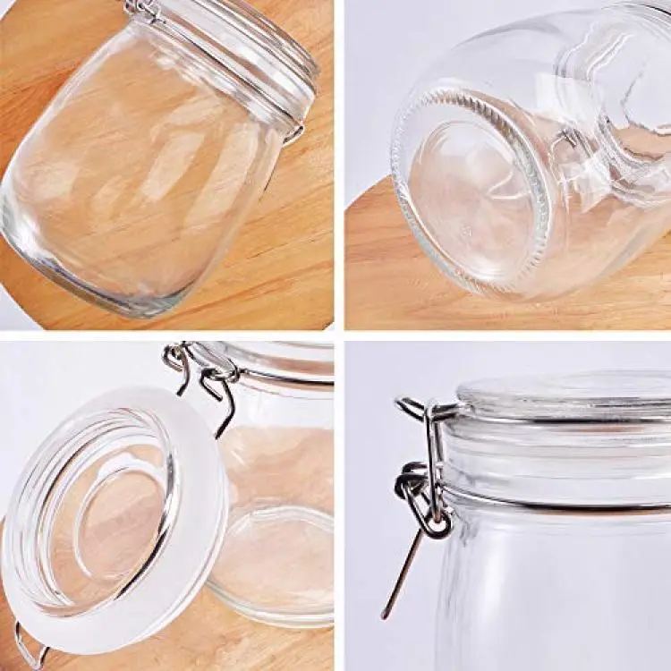 Glass Jars With Airtight Lids,Encheng Mason Jars 8 oz,Glass Jars With Leak  Proof Rubber Gasket 250ml,Storage Jars With Hinged Lid for Home and