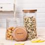 HOUSIYU Candy Jar Glass Sealed Wooden Lid Food Storage Tank, Suitable for Household Kitchen Bathroom Accessories Storage Container, 0.65L
