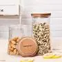 HOUSIYU Candy Jar Glass Sealed Wooden Lid Food Storage Tank, Suitable for Household Kitchen Bathroom Accessories Storage Container, 0.65L