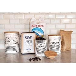 Everyday Coffee Sugar Flour 3 Piece Canister Set White/Black Black Porcelain