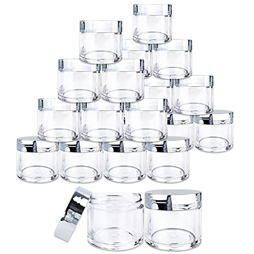 Beauticom 24 Pieces 30G/30ML(1 Oz) Round Clear Jars with Metallic SILVER Flat Top Lids for Herbs, Spices, Loose Leaf Teas, Coffee & Other Foods- BPA Free