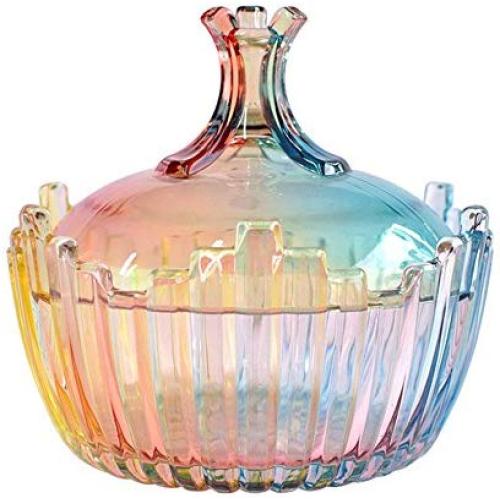 SOCOSY Royal Rainbow Candy Shape Clear Glass Apothecary Jar Candy Jar Wedding Candy Buffet Jars Food Jar with Lid (10oz/27oz)